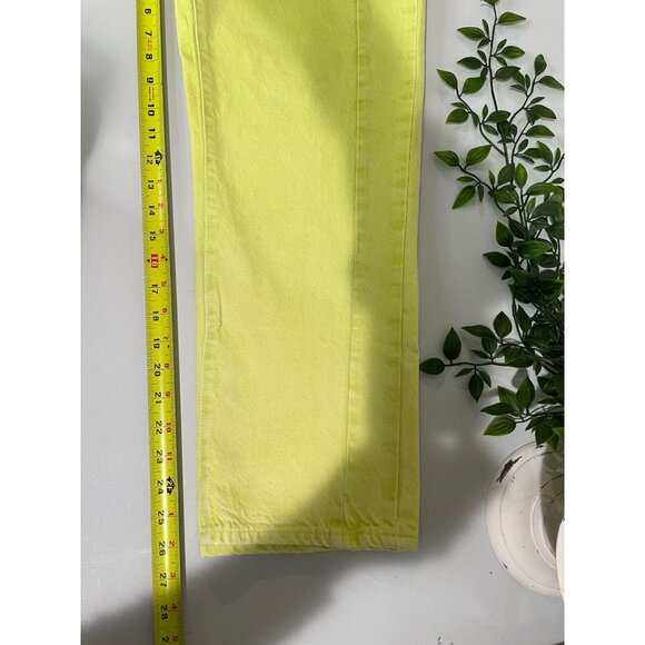 MNG Denim Straight Cropped High Waist Jeans Women Size 36 Bright Lime Green - Picture 15 of 16